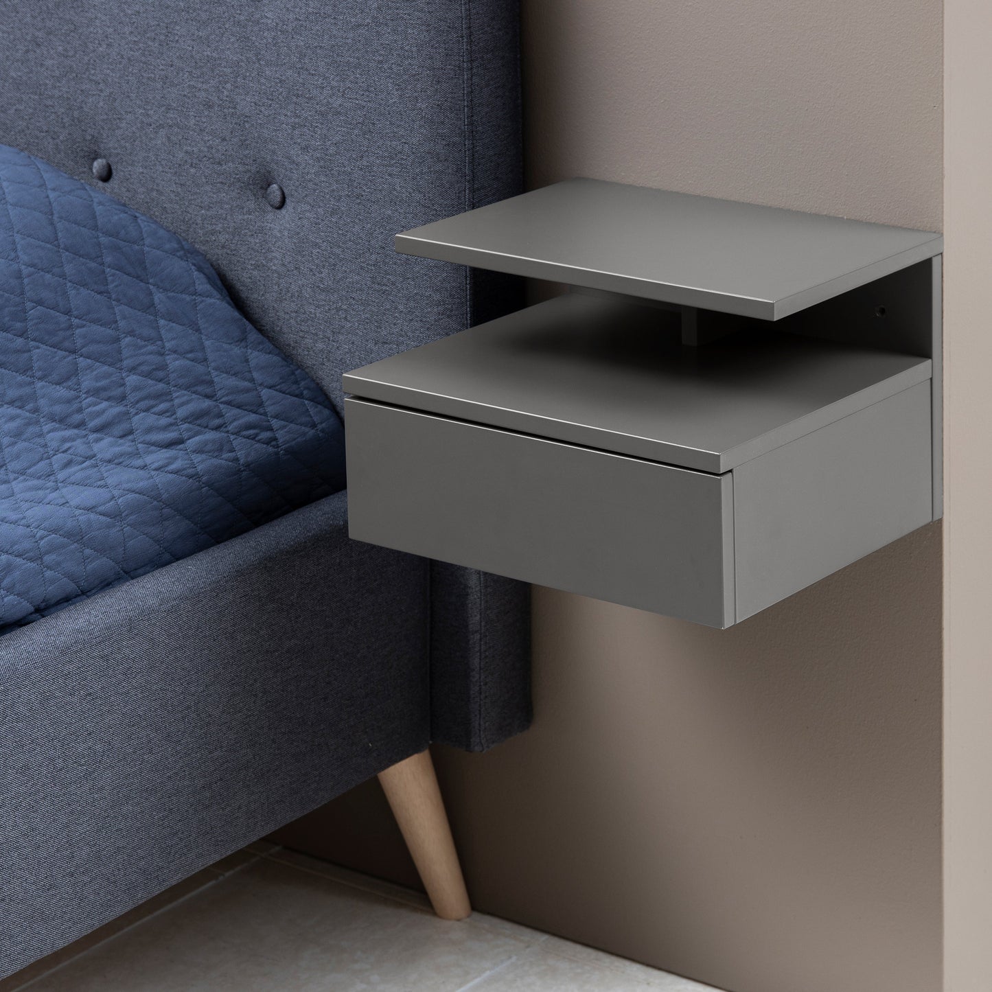 Cote | Furniture Ashlan Bedside Table 1 Drawer - Grey Ashlan, Bedside Tables 90A0000093763