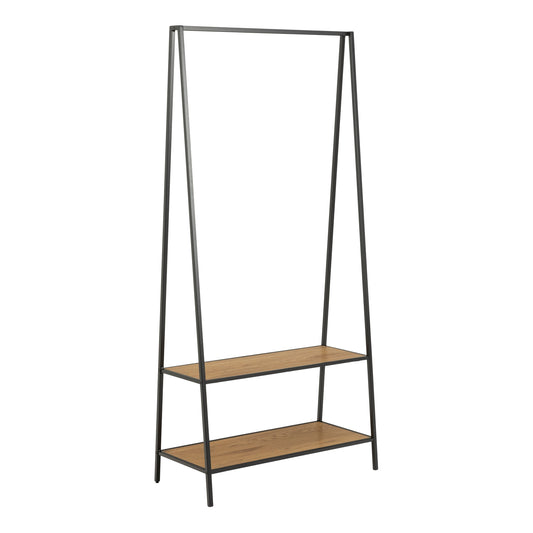 Cote | Furniture Seaford Clothes Rack, Metal Frame with 2 Oak Shelves - Black Seaford, Coat Stands & Racks 90A0000094348