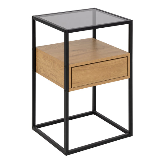 Cote | Furniture Randolf Bedside Table, Square, 1 Drawer - Black & Oak Randolf, Bedside Tables 90A0000096333