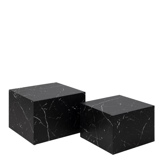 Cote | Furniture Dice Square Coffee Table Set - Black Marble Effect Ashlan, Coffee Tables 90A0000096360