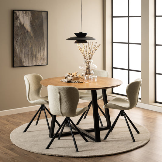 Cote Furniture |  Malika 4 Seater Dining Table, Round - Oak & Black Malika, Dining Tables 90A0000099036