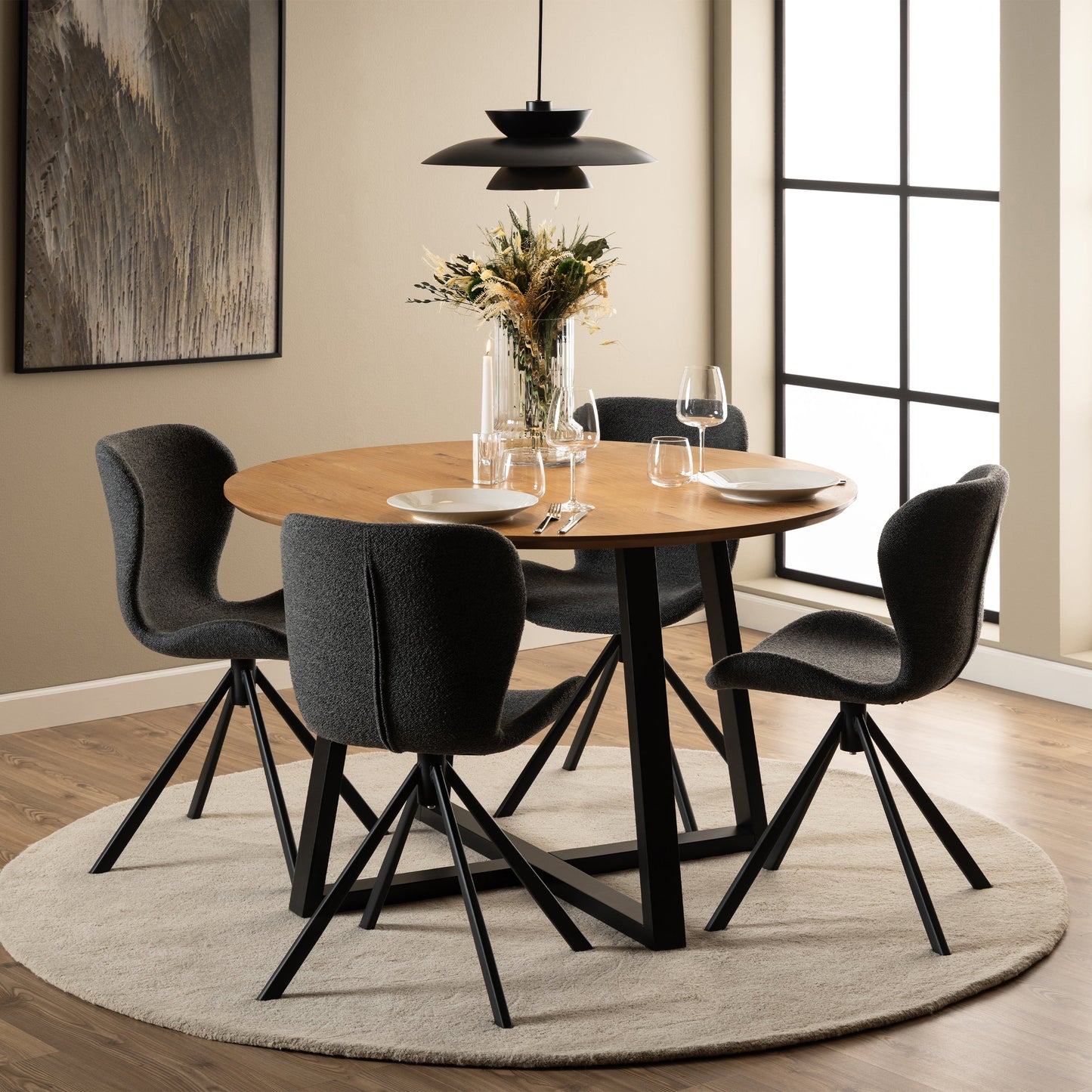 Cote | Furniture Malika 4 Seater Dining Table, Round - Oak & Black Malika, Dining Tables 90A0000099036