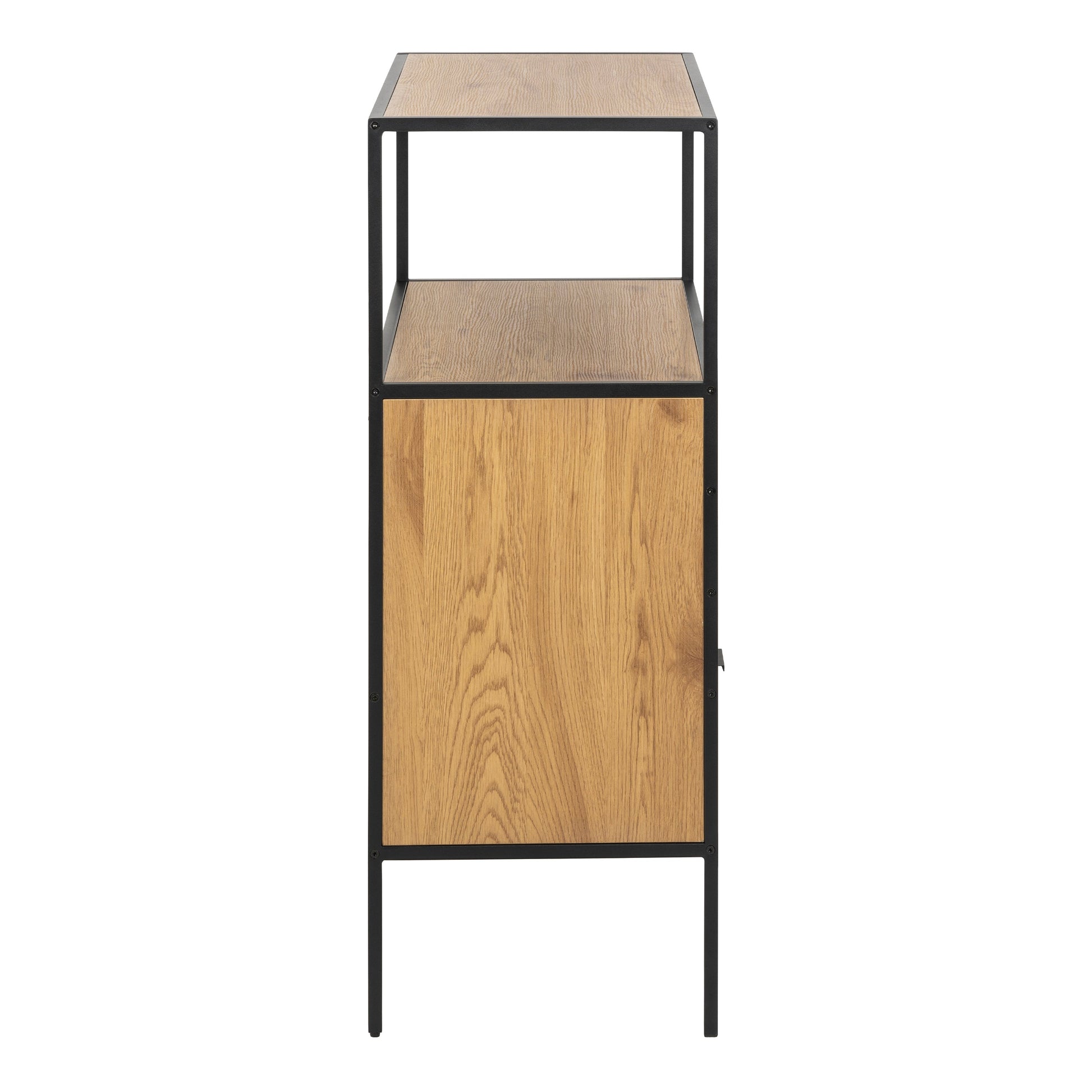 Cote | Furniture Seaford Bar Cabinet, 1 Draw, Bottle Rack + Glass Holder - Black & Oak Seaford, Cupboards 90A0000099862