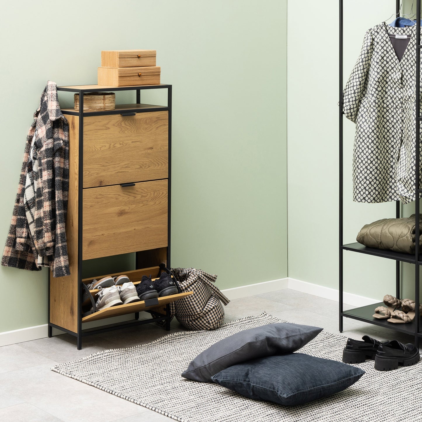 Cote | Furniture Seaford Shoe Storage - Black & Oak Seaford, Shoe Storage 90A0000100315