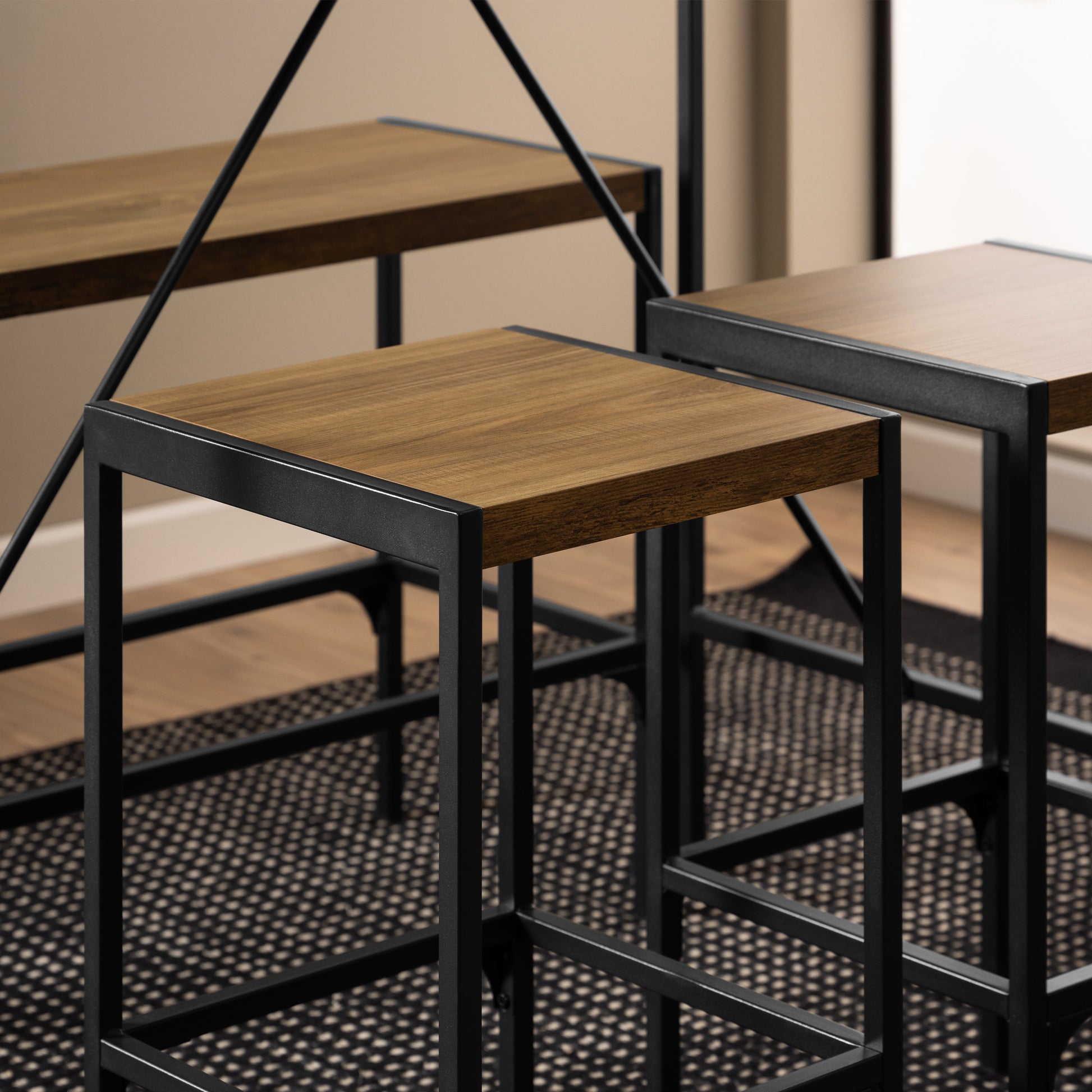 Cote | Furniture Bahamas Bar Table Set - Oak & Black (Inc Bar Table + 2 Bar Stools + Bench) Bahamas, Bar Tables 90A0000102583