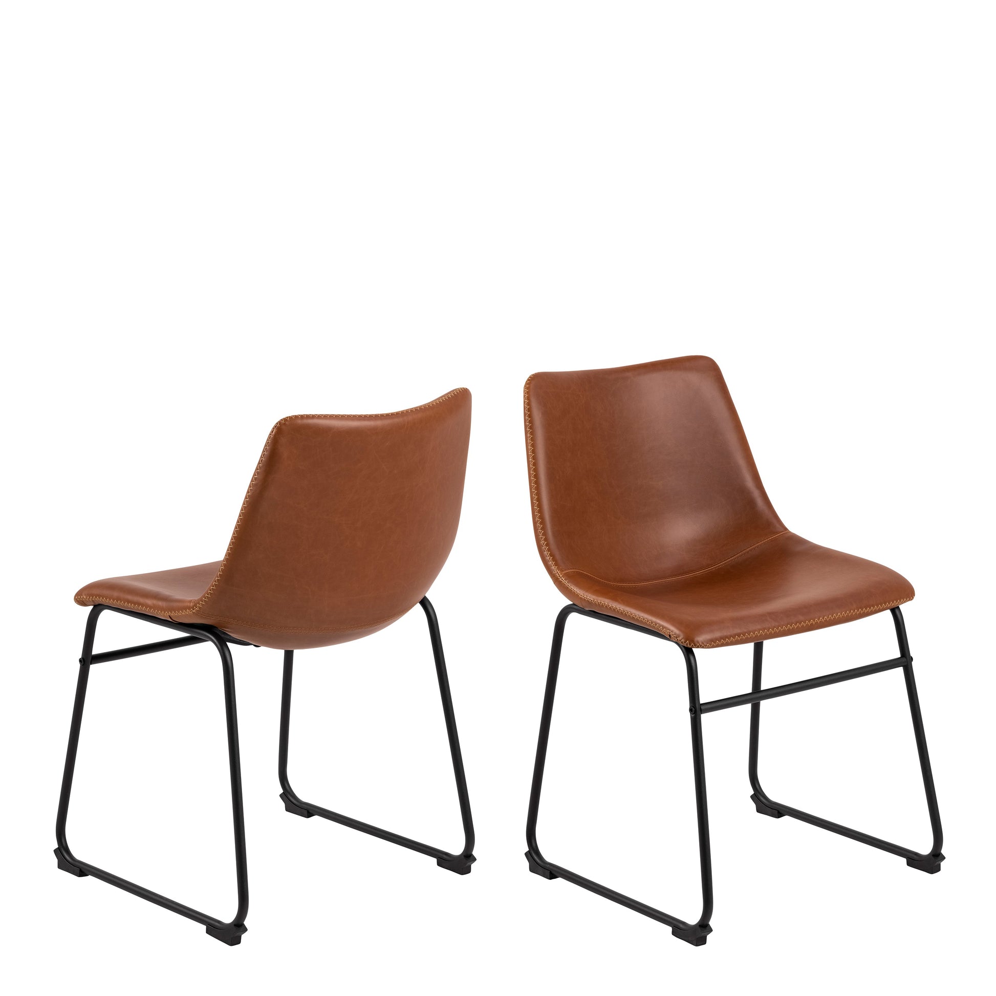 Cote | Furniture Oregon Dining Chairs - Brown with Cream Stitching (Set of 2) I_Oregon, Dining Chairs 90A0000103460