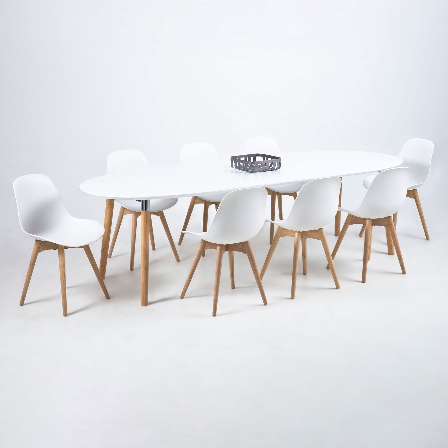 Cote | Furniture Belina 6-8 Seater Extendable Oval Dining Table - White & Oak Belina, Dining Tables 90AH000013704