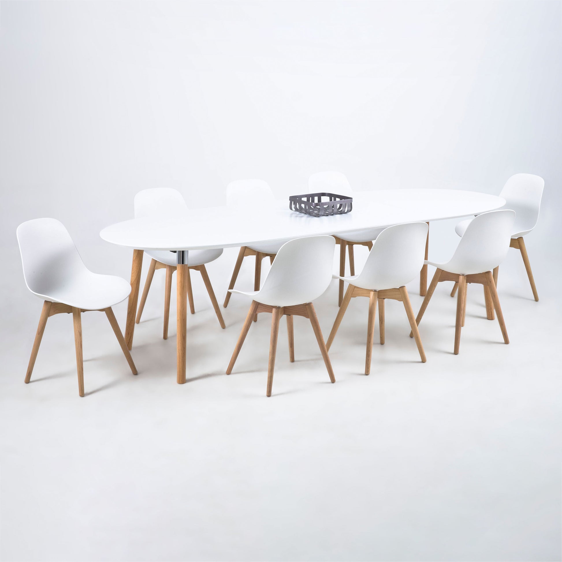 Cote | Furniture Belina 6-8 Seater Extendable Oval Dining Table - White & Oak Belina, Dining Tables 90AH000013704