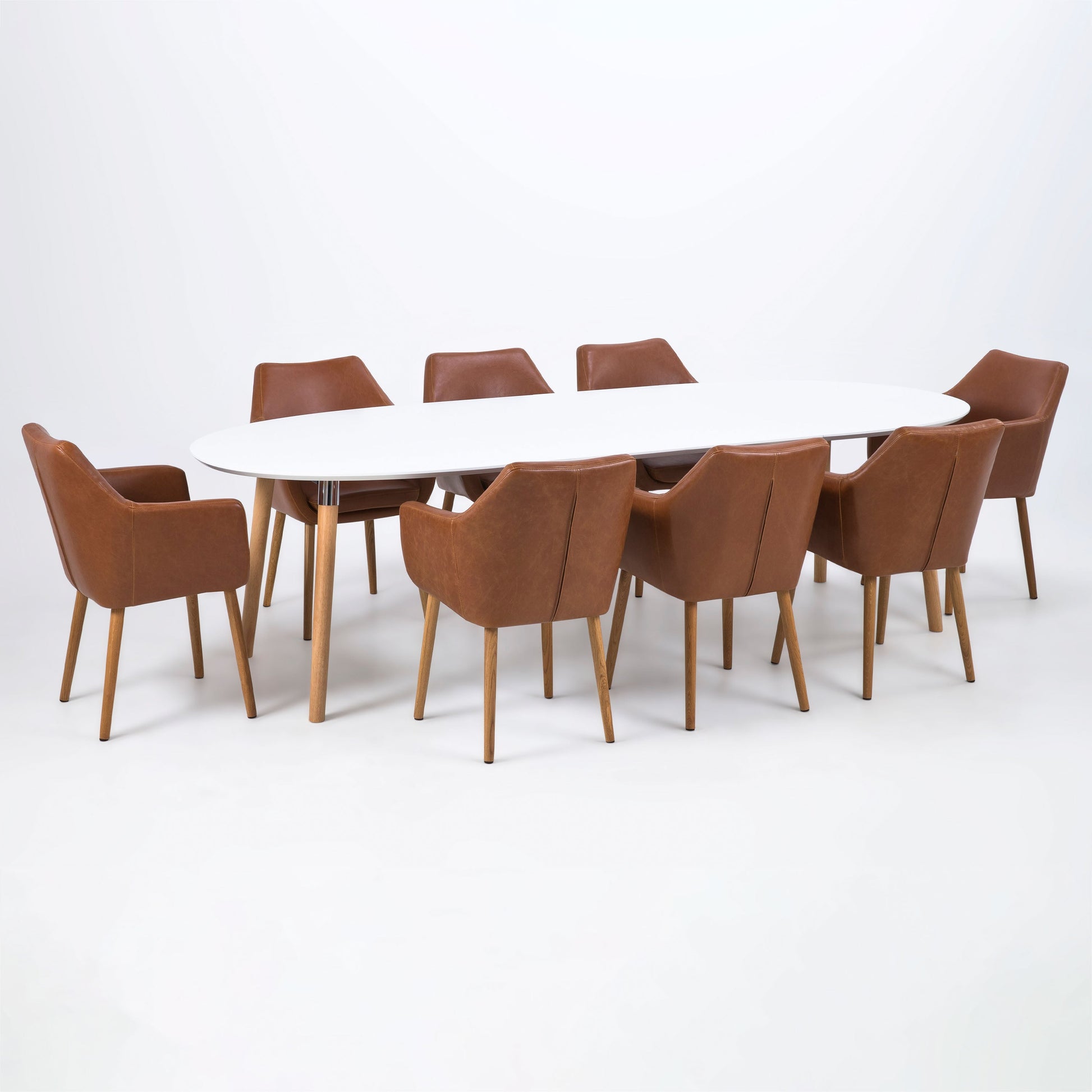 Cote | Furniture Belina 6-8 Seater Extendable Oval Dining Table - White & Oak Belina, Dining Tables 90AH000013704