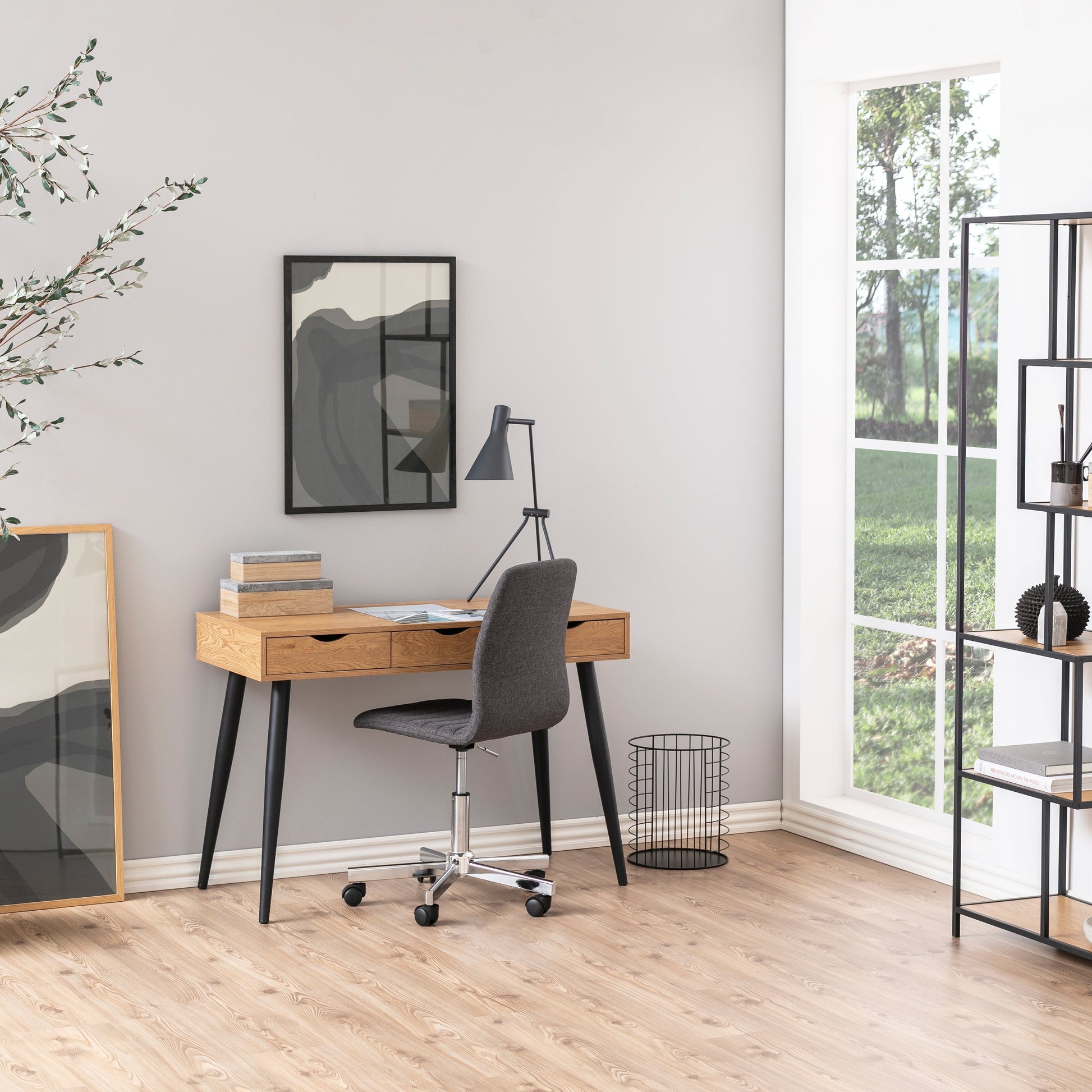 Cote | Furniture Neptun Desk, 3 (Oak) Drawers - Black Legs Neptun, Dressing Tables & Desks 90AH000017689