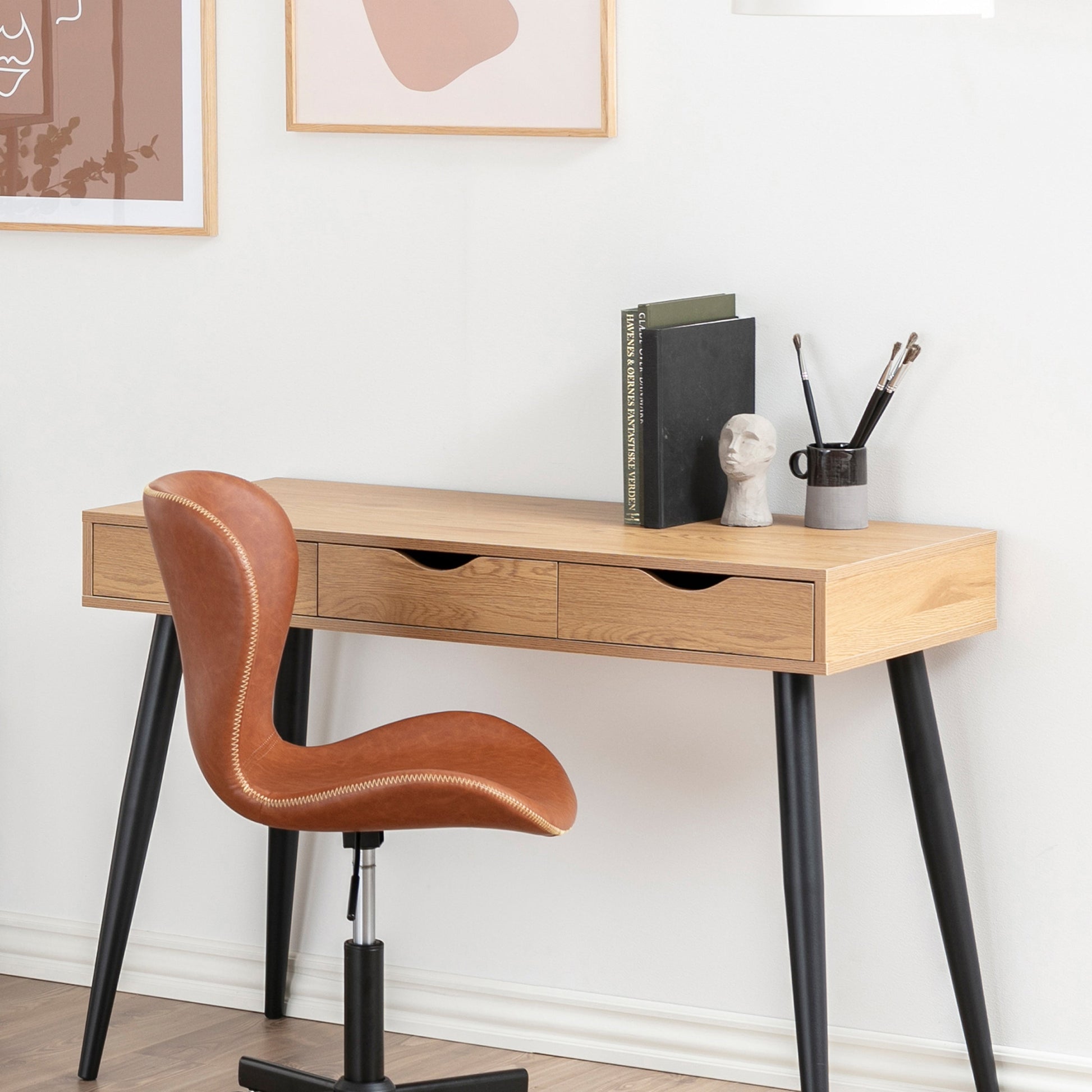 Cote | Furniture Neptun Desk, 3 (Oak) Drawers - Black Legs Neptun, Dressing Tables & Desks 90AH000017689