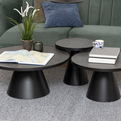 Soli Low Round Ceramic Coffee Table, Large - Black