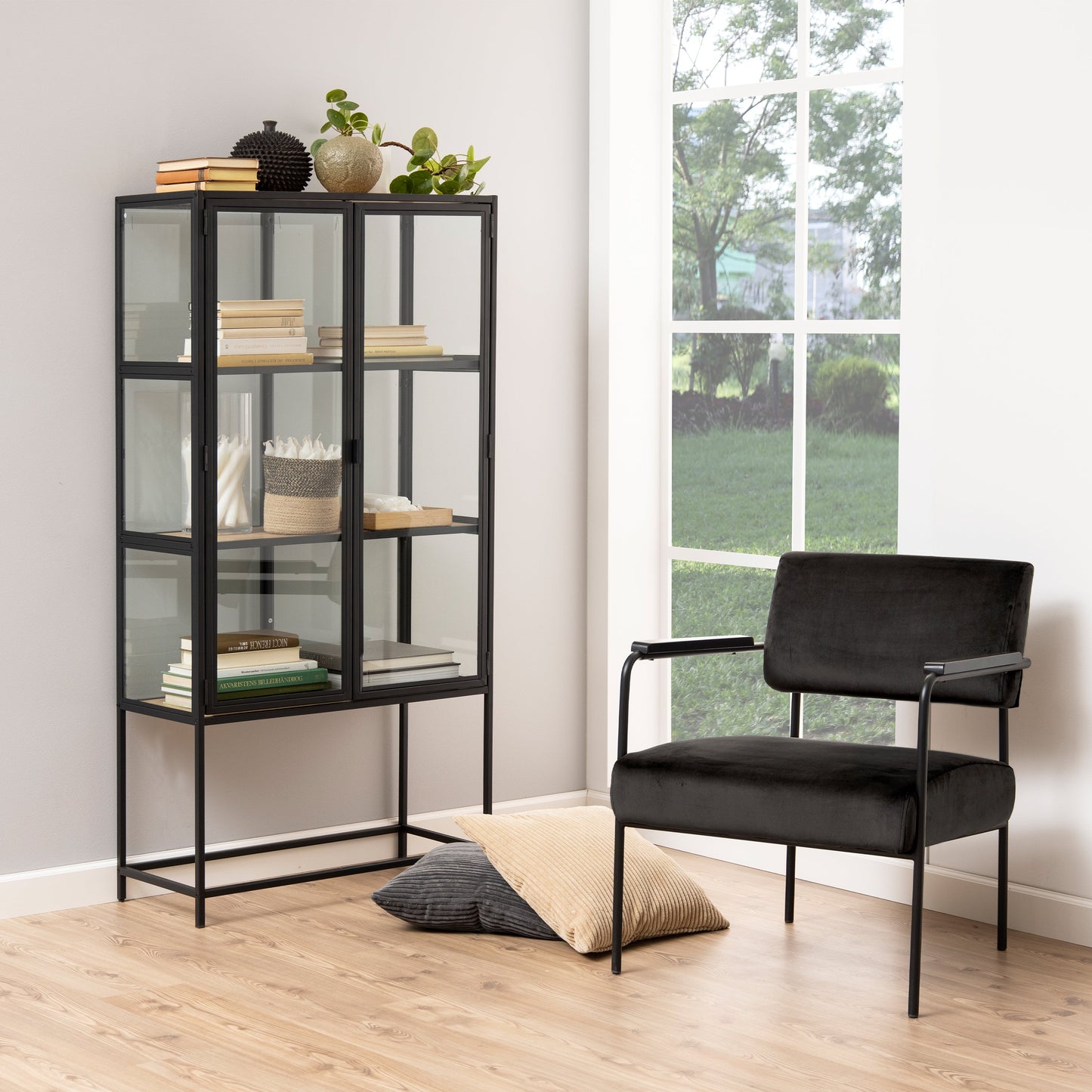 Cote | Furniture Seaford Display Cabinet, 2 Glazed - Black & Oak Seaford, Display Cabinets 90AH000020551