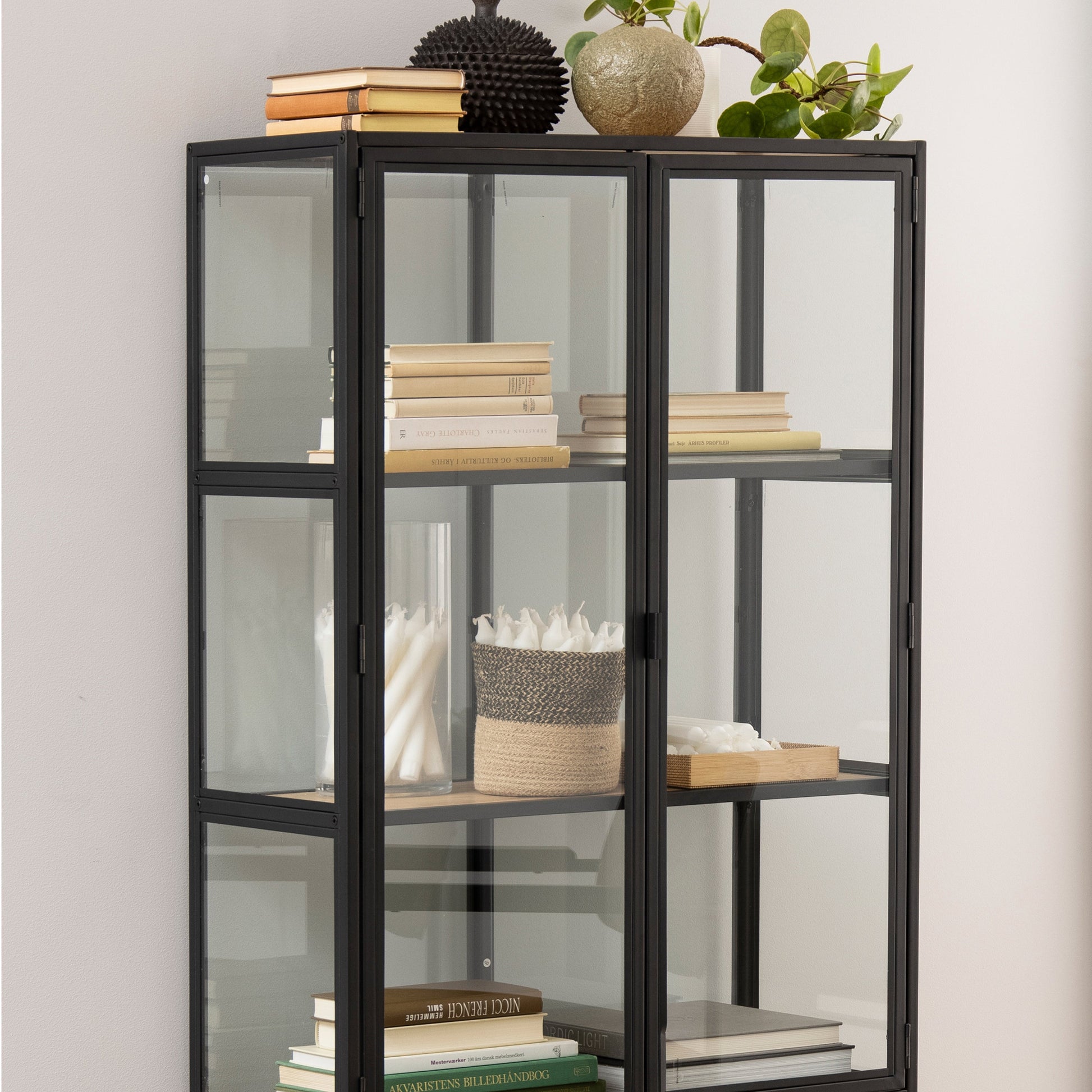 Cote | Furniture Seaford Display Cabinet, 2 Glazed - Black & Oak Seaford, Display Cabinets 90AH000020551