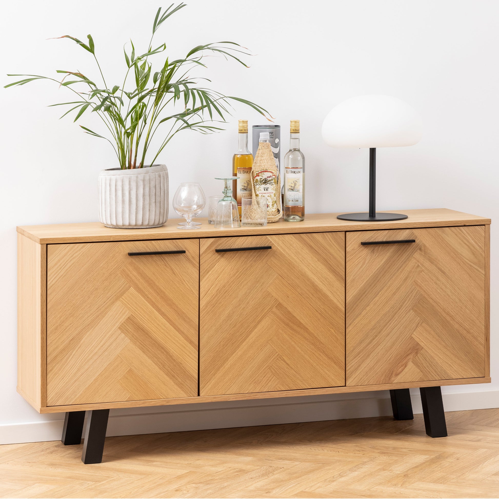 Cote | Furniture Brighton Sideboard 3 Door Oak with Herringbone Effect Brighton, Sideboards 90AH000021069