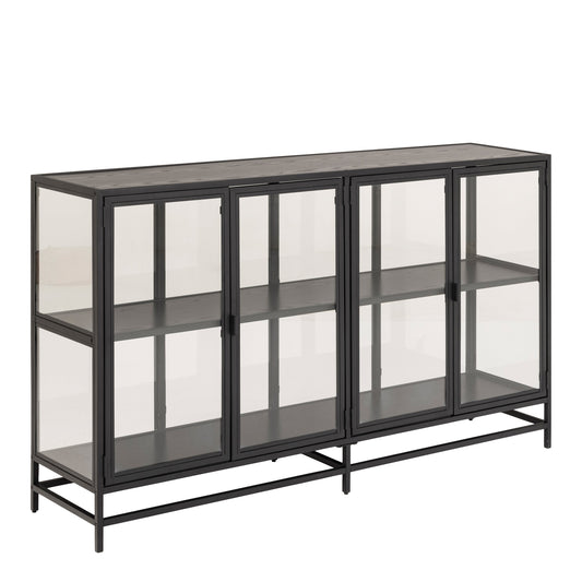 Cote | Furniture Seaford Display Cabinet, 4 Door + 2 Shelves - Black & Oak Seaford, Display Cabinets 90AH000021846