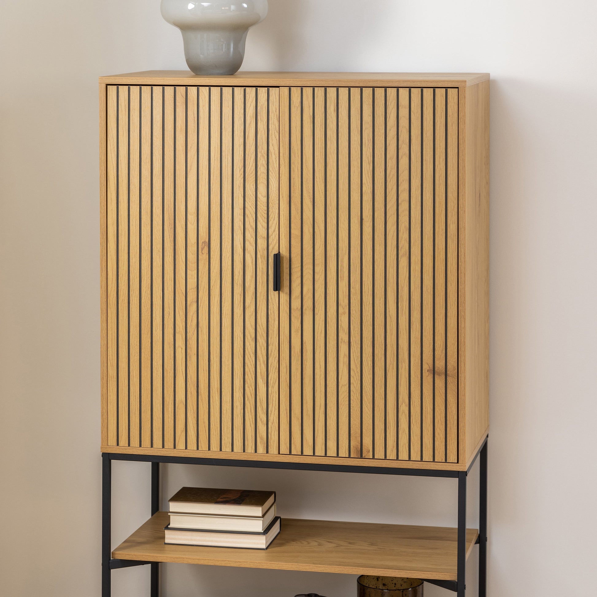 Cote | Furniture Jaipur Cabinet, 2 Door + 2 Shelves - Wild Oak & Black Jaipur, Cupboards 90AH000022089