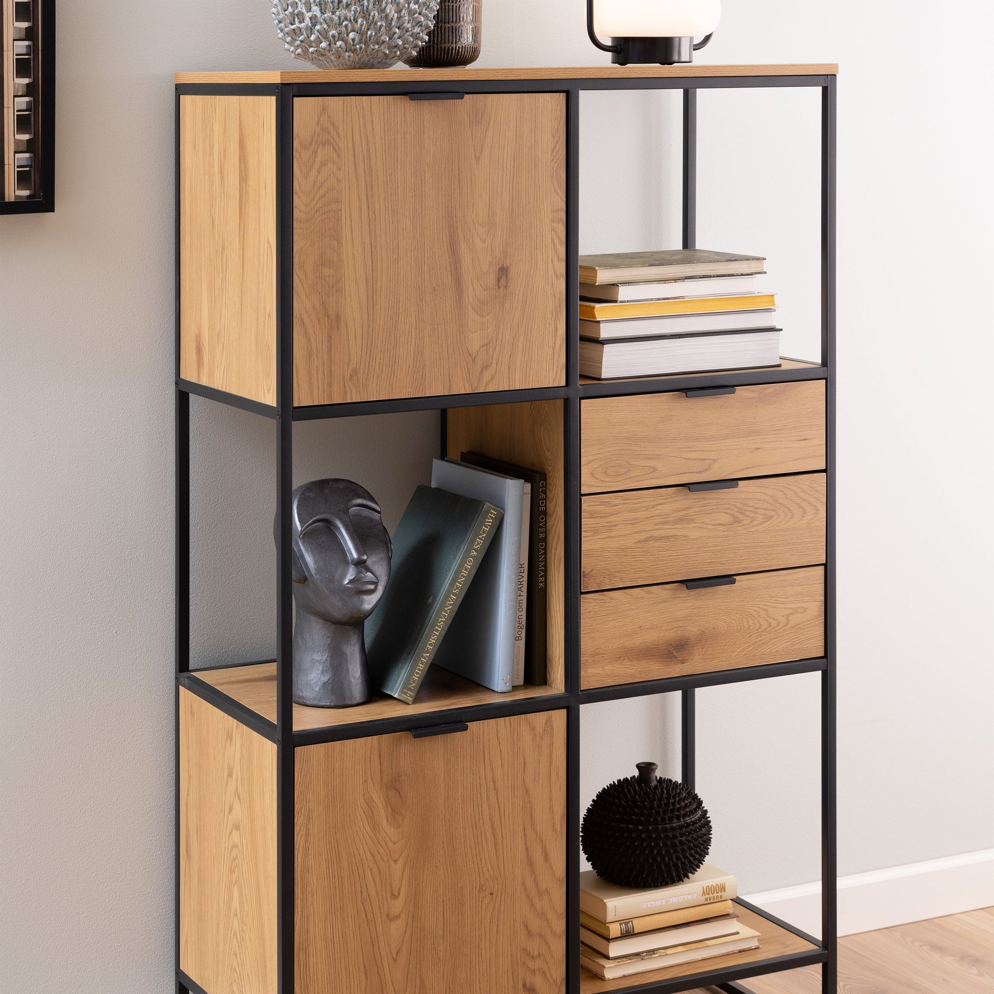 Cote | Furniture Swindon Bookcase,  2 Door + 3 Drawer + 1 Shelves - Black Swindon, Bookcases 90AH000022326