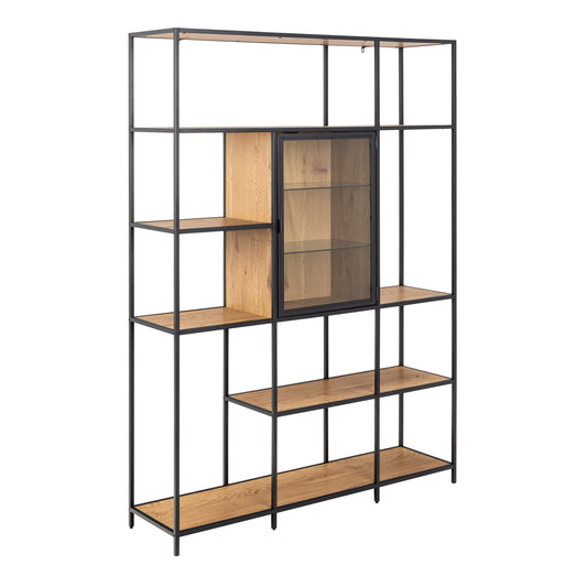 Cote | Furniture Seaford Bookcase, Glass Front Display + 7 Shelves - Black & Oak Seaford, Bookcases 90AH000022664