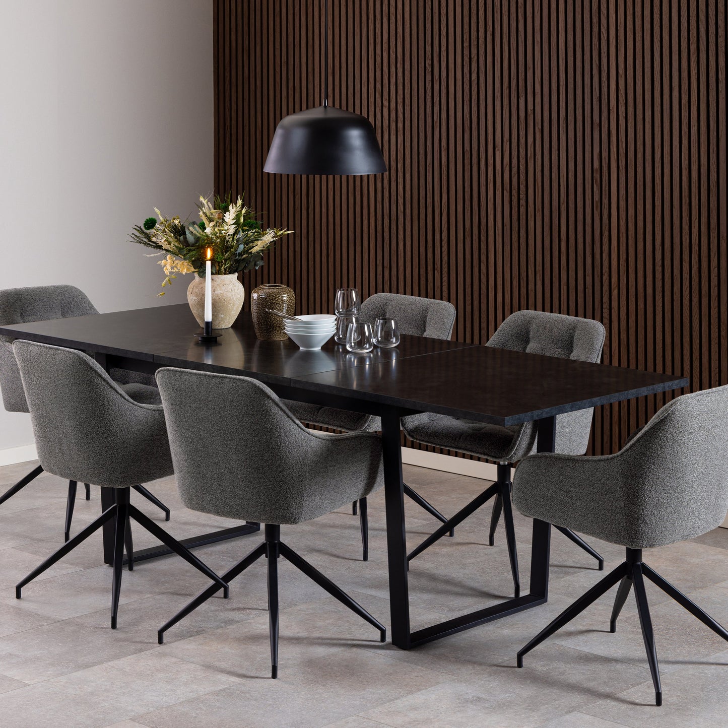 Cote | Furniture Amble 4-6 Extendable Dining Table with Black Marble Top - Black Legs Amble, Dining Tables 90AH000022712