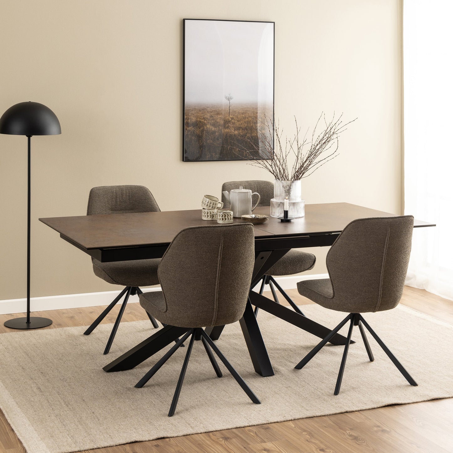 Cote Furniture |  Heaven 6-8 Seater Large Extendable Dining Table (200cm) - Ceramic Rusty Brown Top Heaven, Dining Tables 90AH000022876