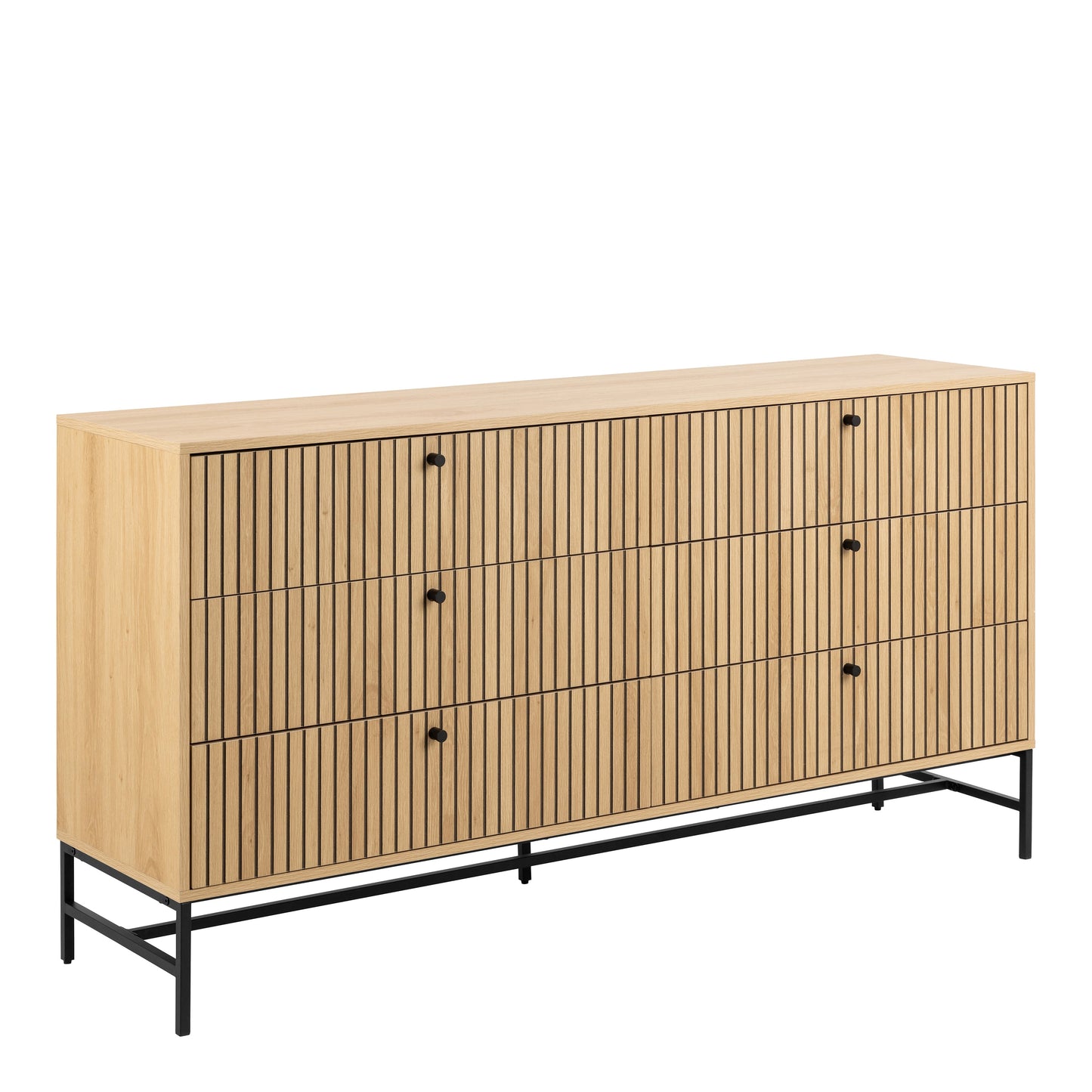 Albany Wide Chest of 6 Drawers with Black Legs - Oak