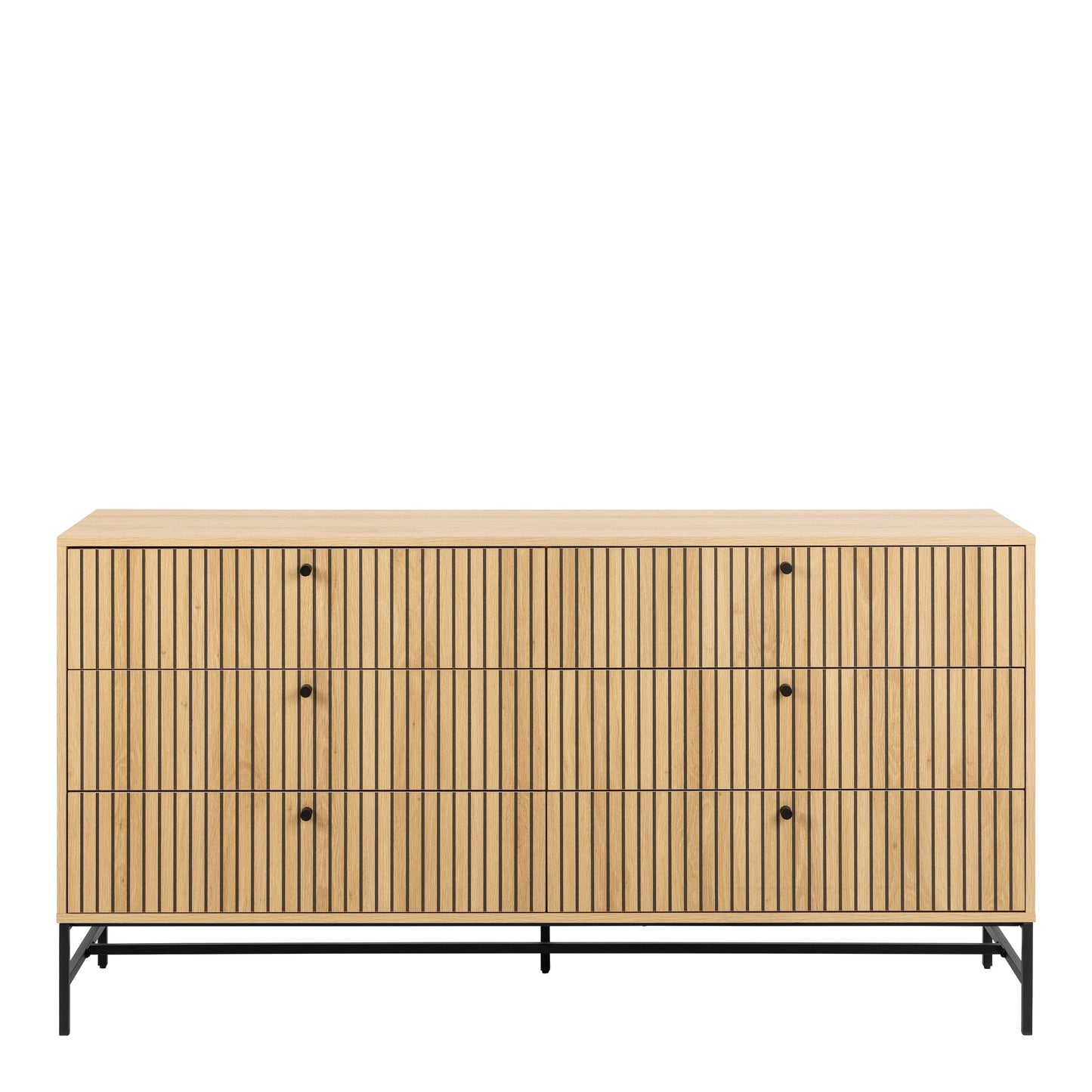 Albany Wide Chest of 6 Drawers with Black Legs - Oak