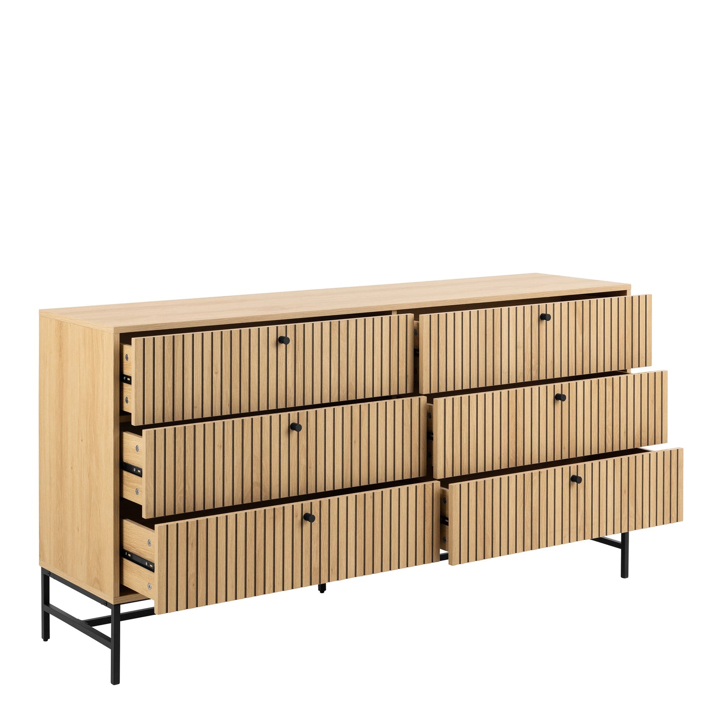 Albany Wide Chest of 6 Drawers with Black Legs - Oak