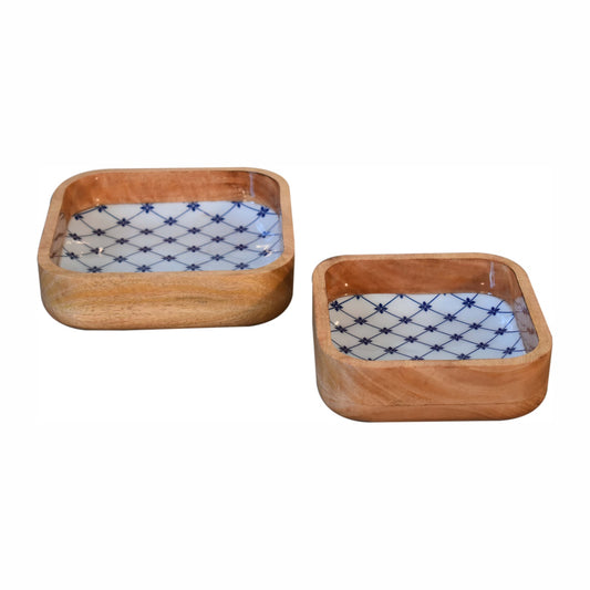 Cote Furniture | Square Blue and White Bowl Set of 2 Kitchenware IN3087