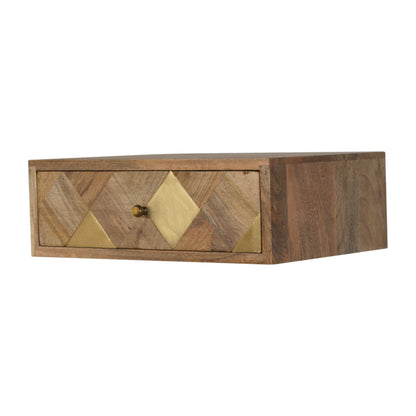 Cote Furniture | Brass Inlay Wall Mounted Bedside Table - Oak Bedside Tables IN1292