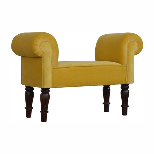 Cote Furniture | Small Velvet Bench - Mustard  Compact, Hallway Seating & Storage, Accent Chairs & Armchairs IN1351