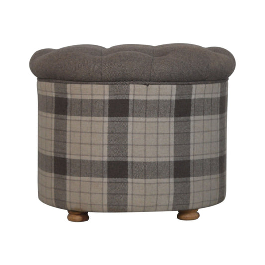 Cote Furniture | Deep Button Round Checked Footstool - Tartan Footstools IN1668