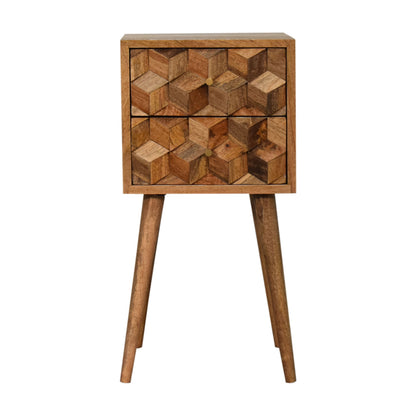 Cote Furniture | Small Cube Carved 2 Drawer Bedside Table - Oak Compact, Bedside Tables IN1737