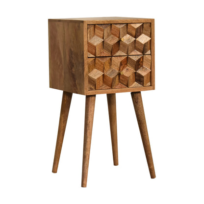 Cote Furniture | Small Cube Carved 2 Drawer Bedside Table - Oak Compact, Bedside Tables IN1737