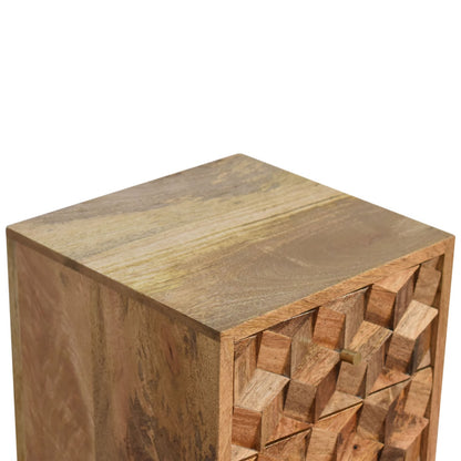 Cote Furniture | Small Cube Carved 2 Drawer Bedside Table - Oak Compact, Bedside Tables IN1737