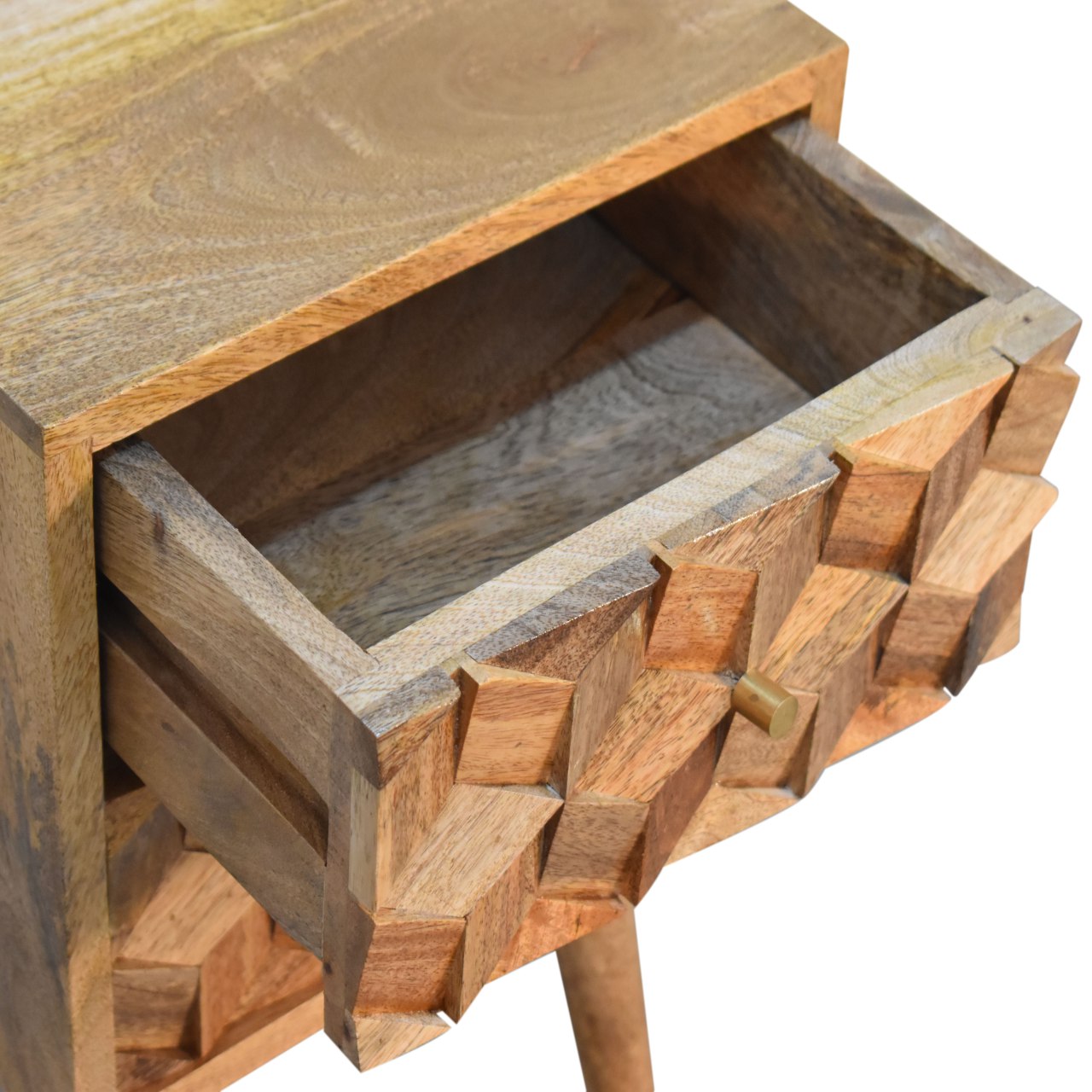 Cote Furniture | Small Cube Carved 2 Drawer Bedside Table - Oak Compact, Bedside Tables IN1737