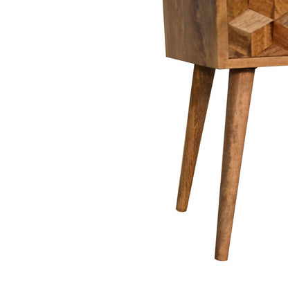 Cote Furniture | Small Cube Carved 2 Drawer Bedside Table - Oak Compact, Bedside Tables IN1737