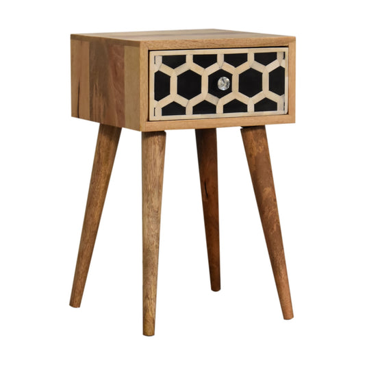 Cote Furniture | Small White Pattern Bedside Table - Oak Compact, Bedside Tables IN1738