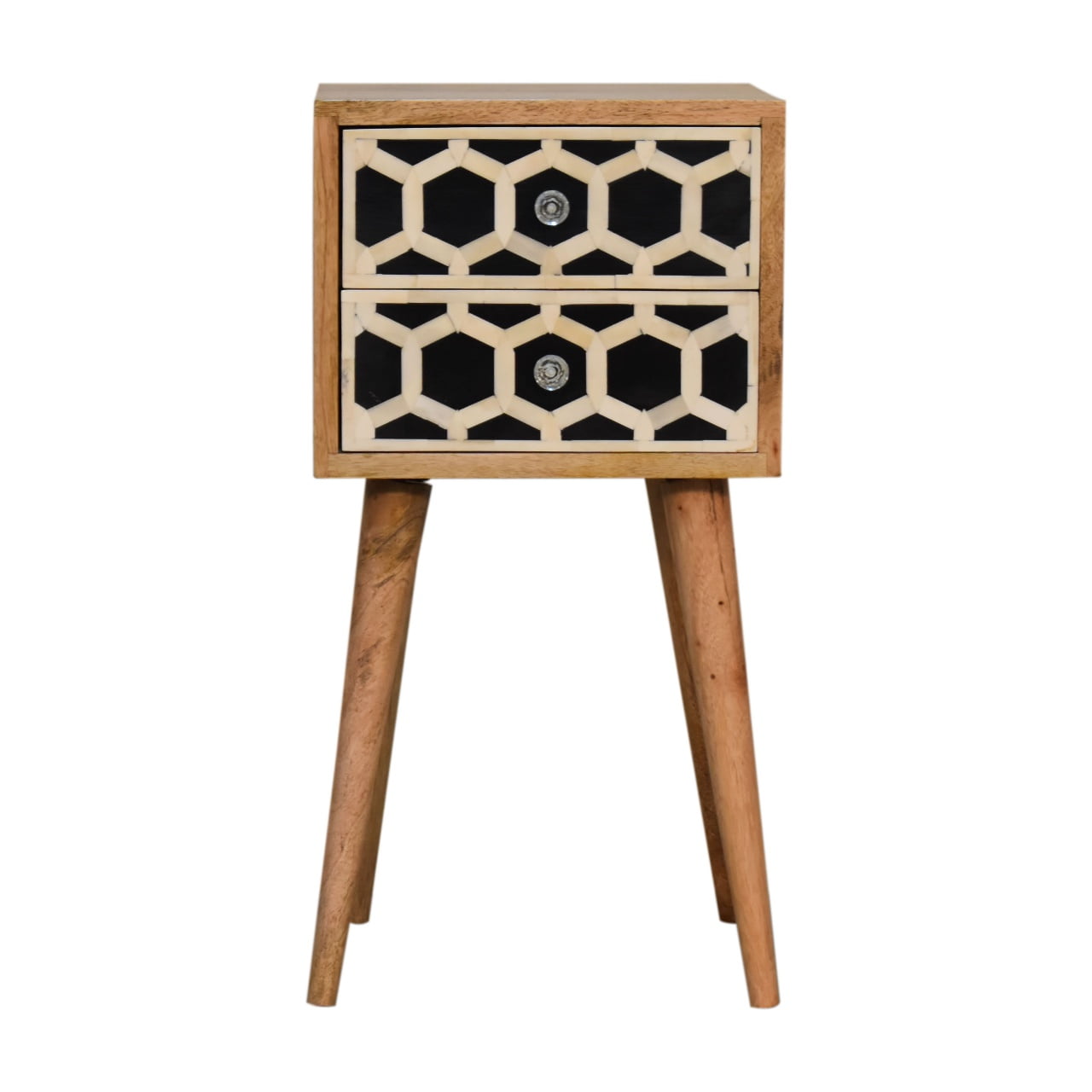 Cote Furniture | Small White Pattern Bedside Table 2 Drawer - Oak Compact, Bedside Tables IN1739