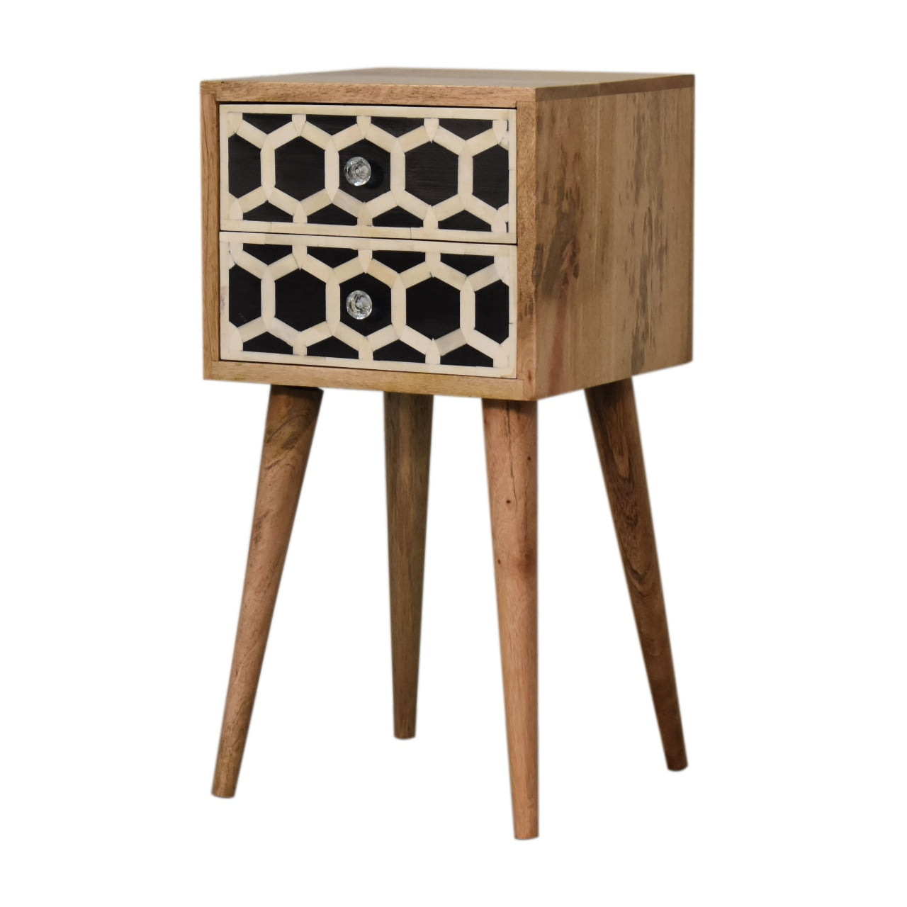 Cote Furniture | Small White Pattern Bedside Table 2 Drawer - Oak Compact, Bedside Tables IN1739