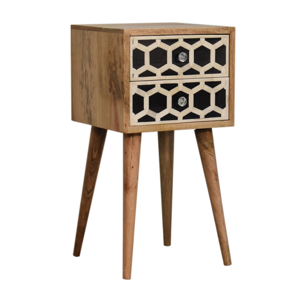 Cote Furniture | Small White Pattern Bedside Table 2 Drawer - Oak Compact, Bedside Tables IN1739