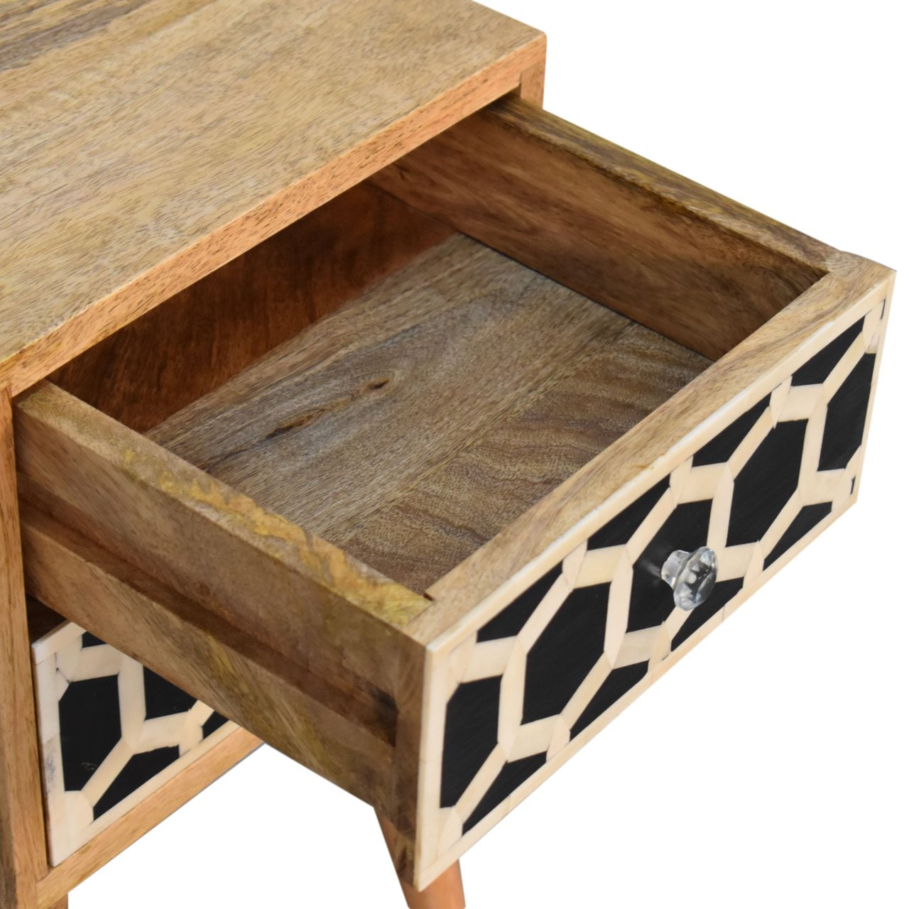 Cote Furniture | Small White Pattern Bedside Table 2 Drawer - Oak Compact, Bedside Tables IN1739