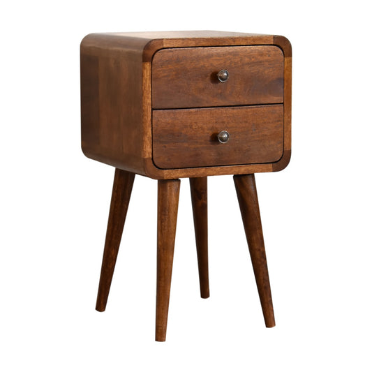 Cote Furniture | Small Curved Bedside Table - Chestnut Compact, Bedside Tables IN1745