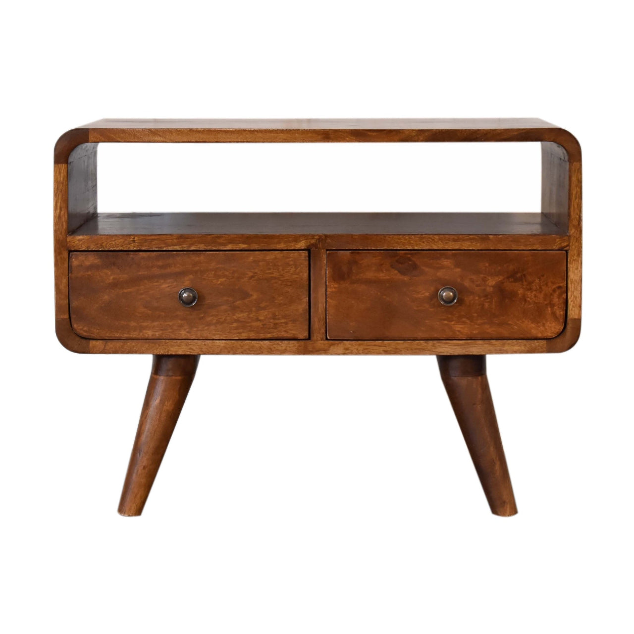 Cote Furniture | Small Curved TV Unit with 2 Drawer - Chestnut Compact, TV Stands IN1748