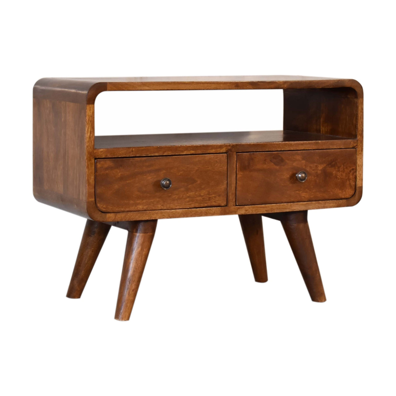 Cote Furniture | Small Curved TV Unit with 2 Drawer - Chestnut Compact, TV Stands IN1748