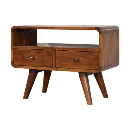 Cote Furniture | Small Curved TV Unit with 2 Drawer - Chestnut Compact, TV Stands IN1748