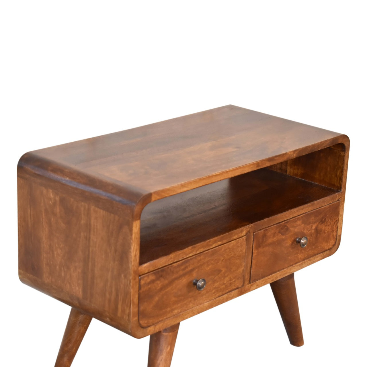 Cote Furniture | Small Curved TV Unit with 2 Drawer - Chestnut Compact, TV Stands IN1748