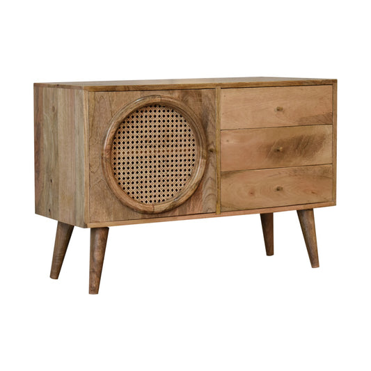 Cote Furniture | Larissa Ratten Sideboard 3 Drawer - Oak Rattan,  IN1773