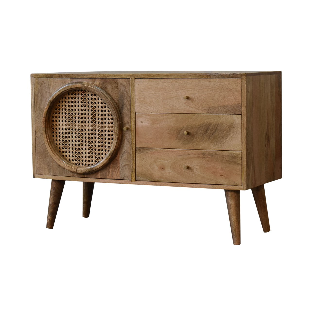 Cote Furniture | Larissa Ratten Sideboard 3 Drawer - Oak Rattan,  IN1773