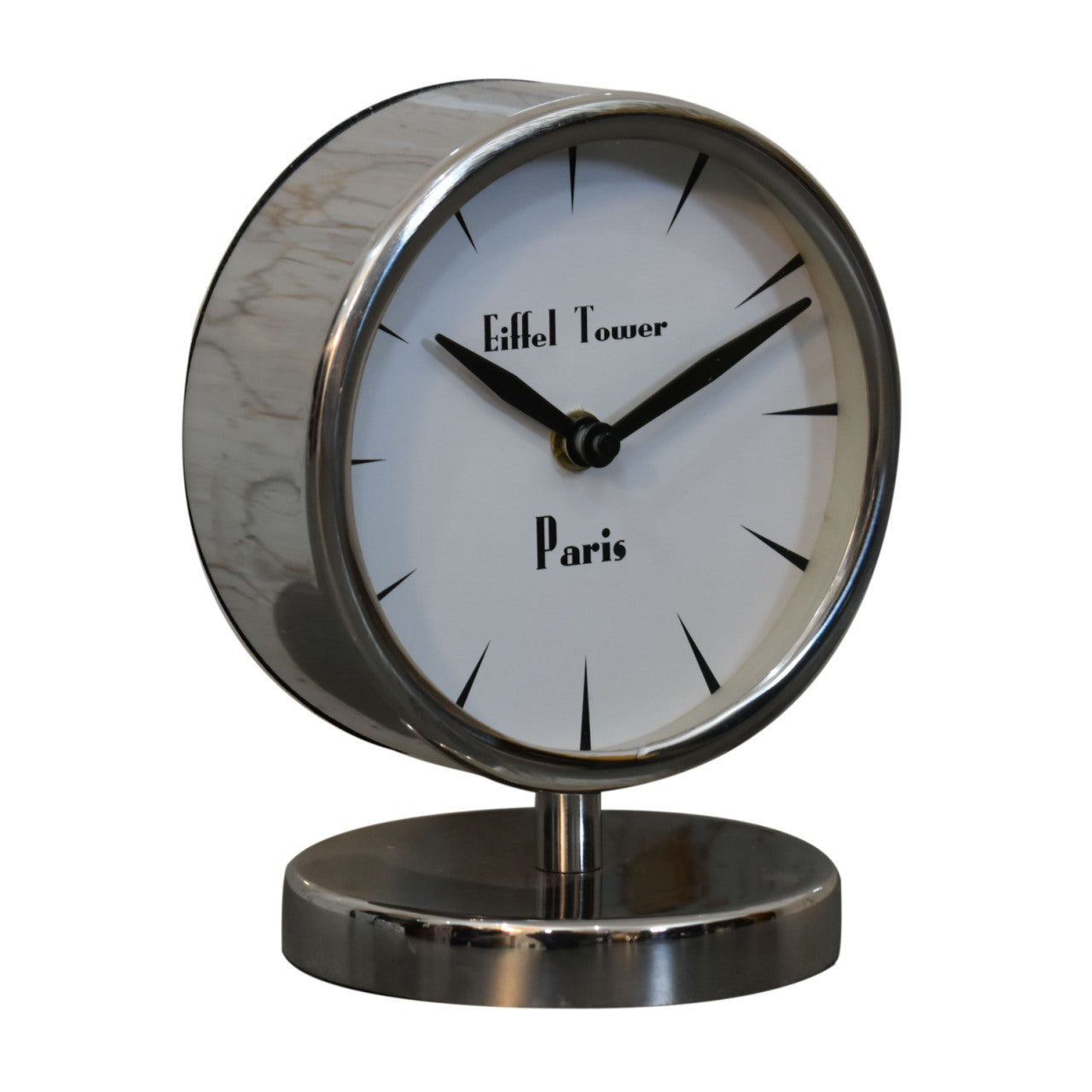 Cote Furniture | Chrome Shelf Clock with White Face IN1909